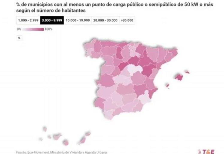 Colour-coded map of the number of recharging points.